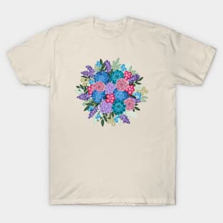 Pink, Teal, and Blue Floral bouquet T-Shirt